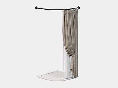 Elegant Beige Fabric Curtain Hanging On Curved Rod For Window Decor 3d model