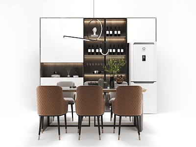 Light Luxury Dining Table and Chair Combination Dining Chair Restaurant Chandelier Wine Cabinet Single Door Refrigerator 3d model