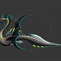 Mythical Fantasy Dragon Creatures With Adult And Baby Blue Green Scales Translucent Glowing Wings