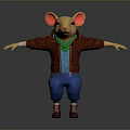 Cartoon Game Character Mouse With Brown Jacket Green Scarf Blue Pants And Arms Outstretched