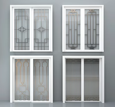 Modern Sliding Doors Featuring Decorative Geometric Patterns And Metal Accents 3d model
