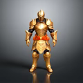 A Man Wearing Full Golden Medieval Armor With Red Belt Isolated On Dark Background