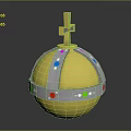Golden Orb With Cross Top And Colored Gems For Royal Ceremonial Attire