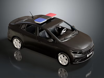 Black Police Car With Red And Blue Emergency Lights On Roof Detailed Model 3d model