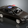 Black Police Car With Red And Blue Emergency Lights On Roof Detailed Model