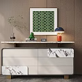 Modern Console Table And Side Cabinet With Marble Top Green Decor And Table Lamp 3d model