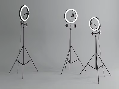 Set Of Three LED Ring Lights With Adjustable Tripod Stands For Studio Lighting 3d model
