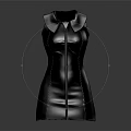 Black Sleeveless Leather Dress With V Neck Fitted Silhouette And Reflective Finish