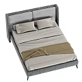 Modern Gray Upholstered Double Bed With Soft Pillows And Throw Blanket 3d model