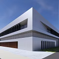 Modern Office Building With Red Brick Exterior Glass Facade And Staircase