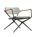Modern Leisure Chair With Black Frame Wooden Armrests Decorative X Backrest And Light Cushion