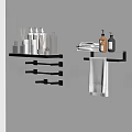 Modern Bathroom Accessories Including Wall Mounted Shelves Towel Racks and Toiletries