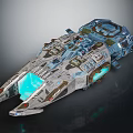 Futuristic Cosmic Spaceship Model With Detailed Structure And Blue Glowing Engines