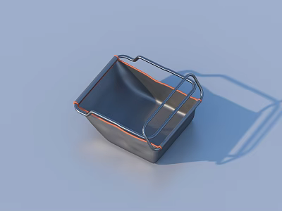 Modern Metal Storage Basket With Square Shape Sturdy Handle Gray And Orange Edge Trim 3d model