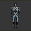 Futuristic Game Movie Character With Blue And White Mechanical Armor Design