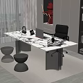 Modern Study Room Interior With Marble Desk Black Chair And Decorative Shelves