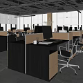 Modern Office Interior Design With Open Layout Workstations Floor to Ceiling Windows and Green Plants 3d model