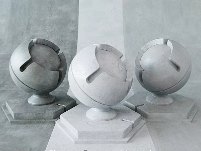 Decorative Gray Concrete Spherical Components With Open Design On Hexagonal Bases 3d model