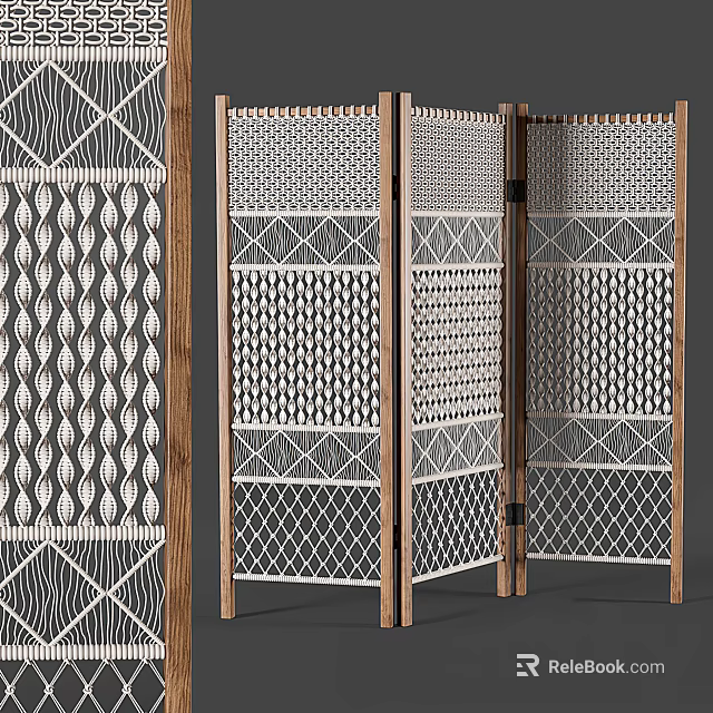 Geometric Pattern Wooden Room Divider With Folding Panel And Intricate Design 3d model