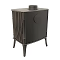 Black Cast Iron Stove With Classic Design And Decorative Front Panel Details