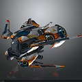 Futuristic Spacecraft With White Blue Orange Sleek Aerodynamic Wings And Thrusters
