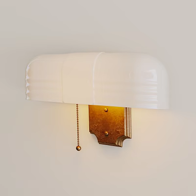 Vintage White Glass Wall Sconce With Brass Base And Decorative Chain 3d model
