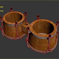 Wooden Storage Barrels with Metal Hoops and Brackets Natural Wood Grain Surface for Household Use
