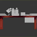 Red Table With White Geometric Objects In Modern 3D Model