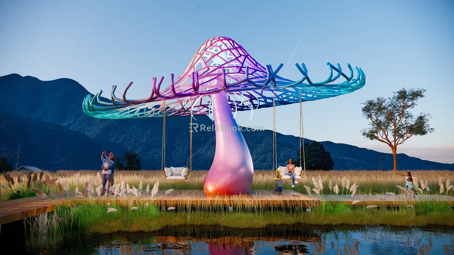 Modern Mushroom Swing Art Interactive Swing 3d model