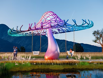 Modern Mushroom Swing Art Interactive Swing 3d model