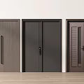 Modern Double Doors Featuring Vertical Stripes Louvered Design and Metal Lock in Brown Gray Tones