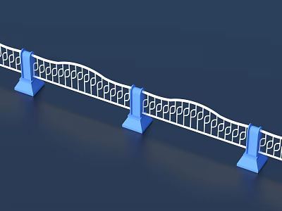 White Wavy Fence With Blue Pillars And Decorative Geometric Patterns 3d model