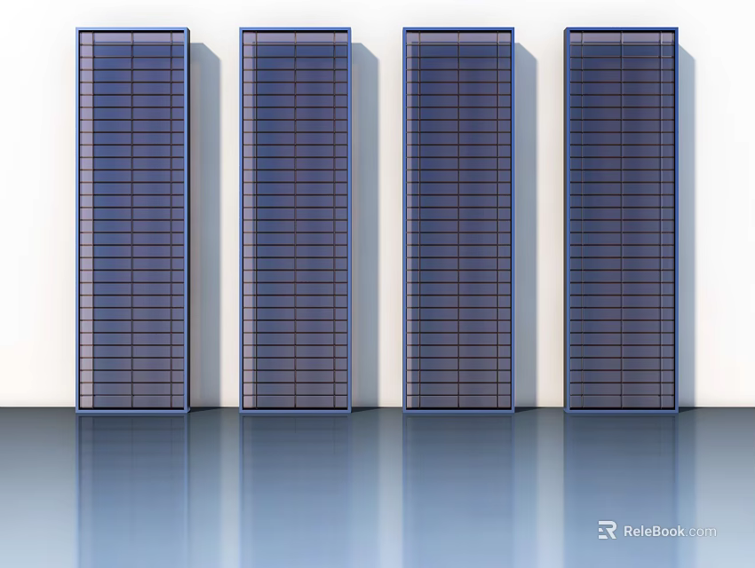 Modern Dark Hinged Doors With Grid Pattern Glass And Metal Panels 3d model