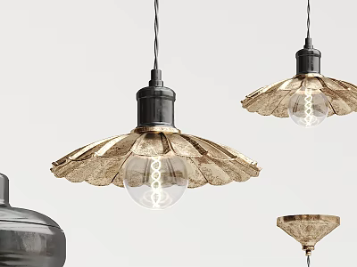 Elegant Pendant Lights With Golden Petal Shaped Shade And Spiral Bulb Design 3d model
