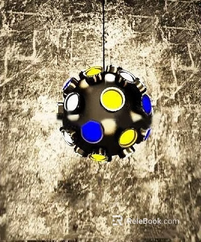 Decorative Spherical Chandelier With Colorful Circular Panels Yellow Blue White And Metallic Frame 3d model 