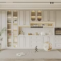 Modern White Wine Cabinet with Glass Doors and Decorative Items in Elegant Kitchen Interior