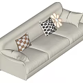 Modern White Multi Person Sofa with Checkered Polka Dot and Flower Shaped Pillows 3d model
