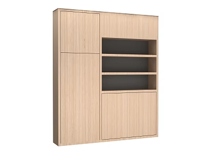 Modern Wooden Wardrobe Interior Design With Double Doors And Open Shelves 3d model