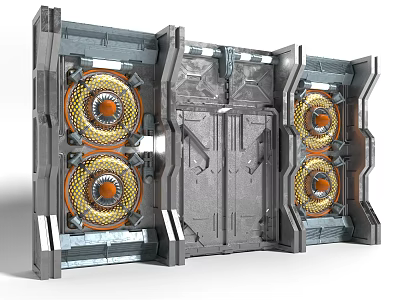 Detailed Industrial Mechanical Structure With Metal Frame And Orange Fan Components 3d model