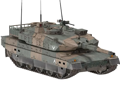 Modern Military Battle Tank With Camouflage Paint Turret Main Gun Barrel Tracks And Antennas 3d model
