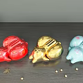 Decorative Ornament Set Featuring Red Gold Blue Cartoon Piggy Banks Gold Beads and Ingots