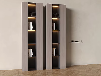 Modern Wooden Bookcase With Open Shelf Design For Living Room Interior 3d model
