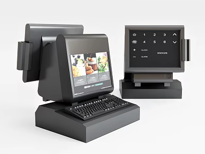 Efficient Commercial POS Systems With Display Screens Keyboards Touchscreens And Receipt Printers 3d model