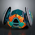 Futuristic Mechanical Device With Teal Orange Geometric Patterns And Sleek Side Panels 3d model