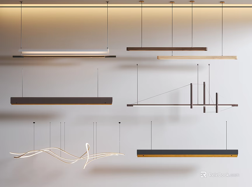 Modern Hanging Lighting Combination With Linear Geometric And Curved Design Elements 3d model
