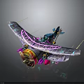 Futuristic Cosmic Aerospace Spaceship Model With Colorful Mechanical Wings And Blue Purple Accents