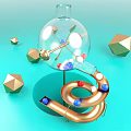 Colorful Balls on Metal Spiral Track with Transparent Sphere and Geometric Polyhedrons