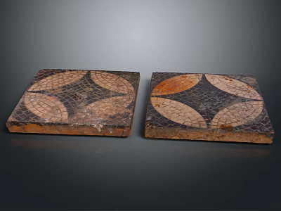 Two Square Stone Mosaic Floor Tiles With Circular Brown Beige Patterns 3d model
