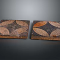 Two Square Stone Mosaic Floor Tiles With Circular Brown Beige Patterns