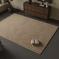 Beige Woven Square Rug In Cozy Living Room With Wooden Cabinet And Plant